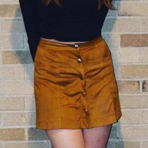 Brown Button-Front Mini Skirt - influence
